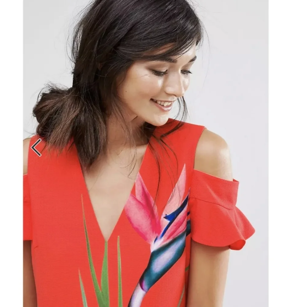 Ted Baker Red Floral Cold Shoulder Mini Dress
